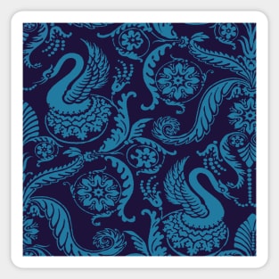 Teal on Navy Classy Medieval Damask Swans Sticker